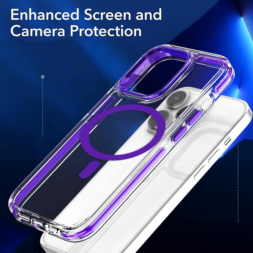 Two-tone High Definition Acrylic Magnetic For Magsafe Wireless Charging Case For iPhone 16 15 14 13 12 11 Pro Max Shockproof Clear Metal Camera Frame Hard Cover