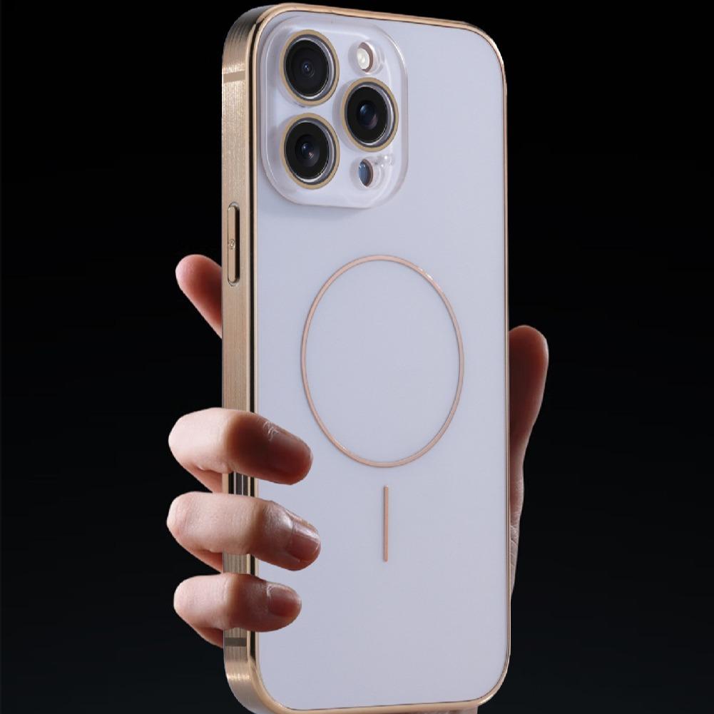 AG Glass Plating Fine Ring Strong Magnetic Phone Case With Len Protector For iPhone 16ProMax 15 14 13 12 11, Phone Handfeel Hard Full Cover