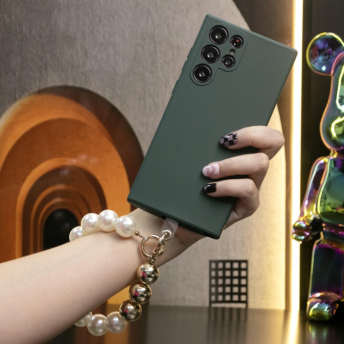Liquid Silicone Matte Shockproof Phone Case with Pearl Metal Wristband For iPhone 16 15 14 13 12 11 XR XSMax X/XS Camera Protect Soft Cover