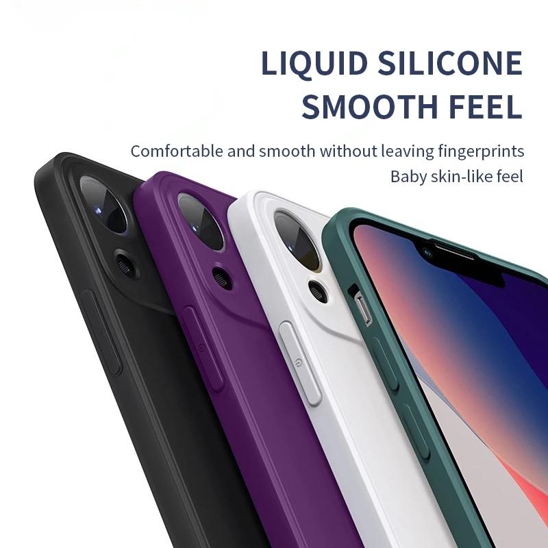Slim Thin Luxury Square Liquid Soft Silicone Case For iPhone 16 15 14 Pro Max Protective Shockproof Back Cover with Microfiber Lining