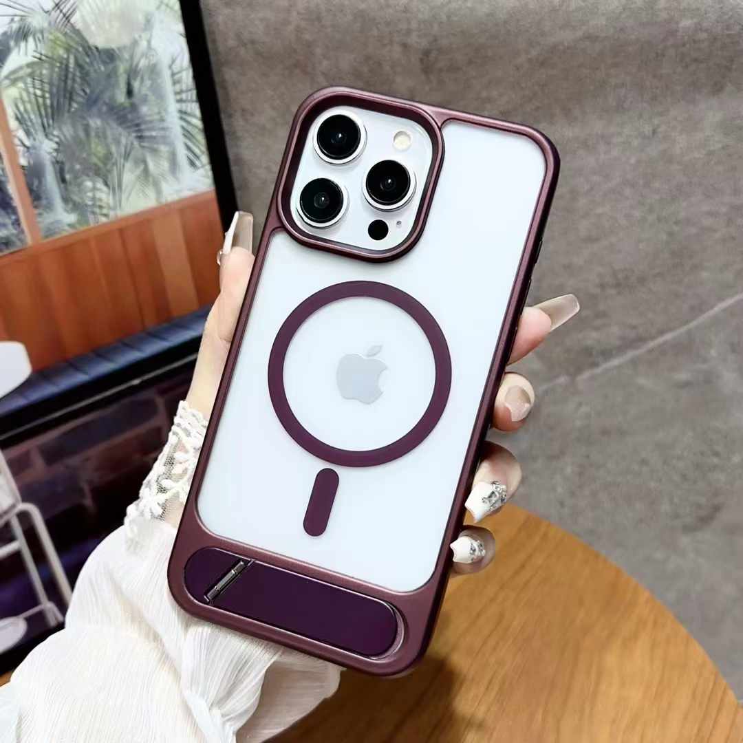 Magnetic Shockproof Frosted Phone Case For iPhone 16 15 14 13 12 11 Pro Max Invisible Bracket Cover