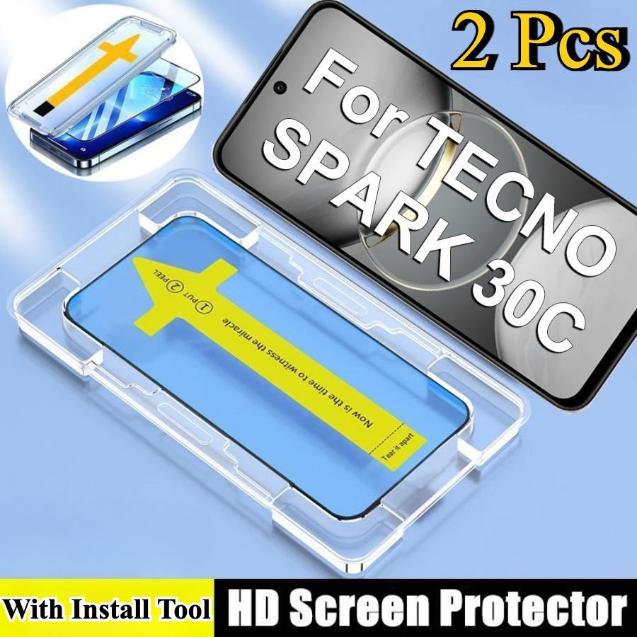 2pcs Easy Install Tool Accessories Tempered Glass For Tecno SPARK GO 2024 2023 2022 10 10Pro 20 20C 20Pro 30C Camon 20 20Pro 30 30Pro 30premier Screen Protector Film