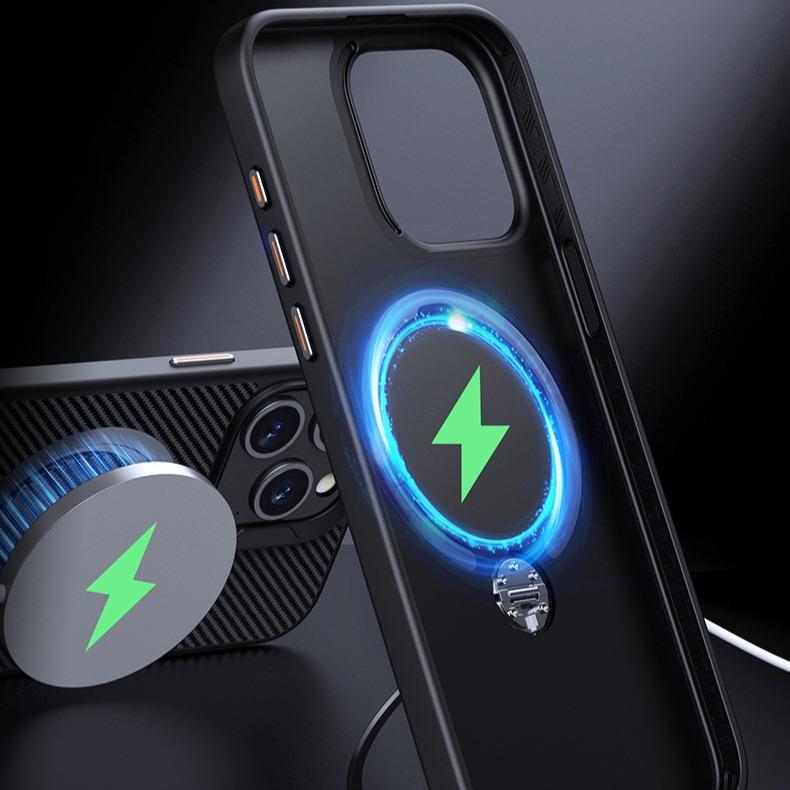 Double Ring Carbon Fiber Pattern Slim PC Strong Magnetic Phone Case with 360 Rotating Metal Kickstand For iPhone 16ProMax 15 14 13 12 Skin Feel Bumper Shockproof Hard Full Cover
