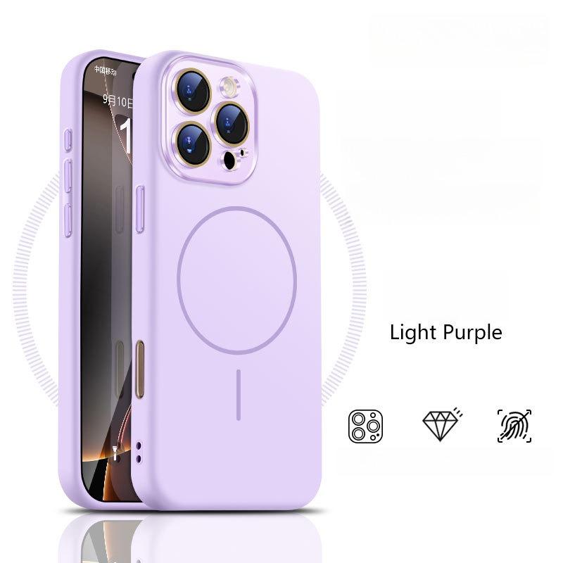 Liquid Silicone Fine Ring Strong Magnetic Precision Crystal Len Protector Fingerprint-proof Phone Case For iPhone 16ProMax 15 14 13 12 11, Soft Skin Feel Shockproof Soft Full Cover