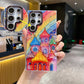 For Samsung S25 S24 S23 S22 Phone Case with Diamond Lens Protectors, Luxury Castle Panda Leopard Rainbow Butterfly Elephant Girl Oil Painting Metal Camera Frame Anti-drop Hard Shockproof Full Cover
