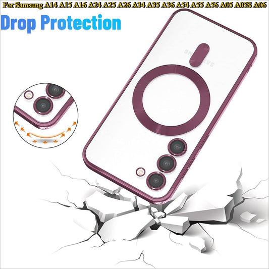 Transparent Magnetic For Samsung A14 A15 A16 A24 A25 A26 A34 A35 A36 A54 A55 A56 A05 A05S A06 Case, Electroplated Clear Slim Phone Case with Camera Protection Shockproof Cover