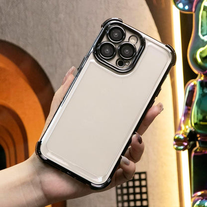 Luxury Plating Four Corners Shockproof Clear Case For iPhone 16 15 14 13 12 11 XR XSMax X/XS Transparent Built-in Camera Protector Hard Acrylic Bumper Armor Full Cover