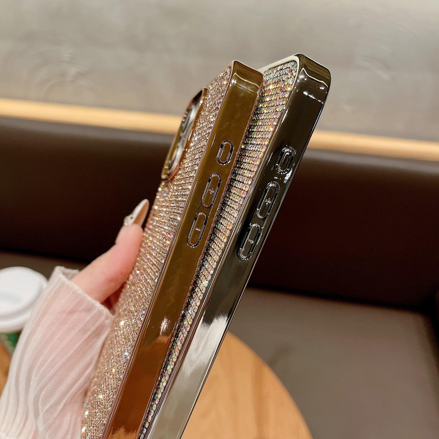 Luxury Rhinestone Glitter Plating Slim PC Phone Case For iPhone 16ProMax 15 14 13 Hard Full Cover