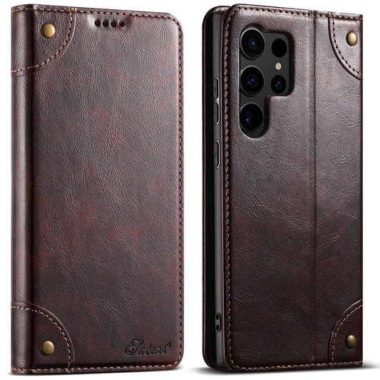 For Samsung S25 S24 S23 S22 Note20 Ultra Plus Phone Case, Smooth Surface Flip Wallet Case For Women Men Durable Faux Card Slot Leather Kickstand Magnetic Clasp Shockproof Phone Case
