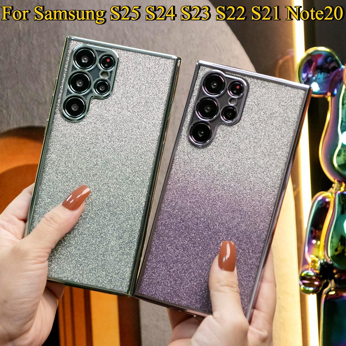 Glitter Transparent Gradient Plating Basic Phone Case For Samsung S25 S24 S23 S22 S21 Note20 Soft TPU Back Cover