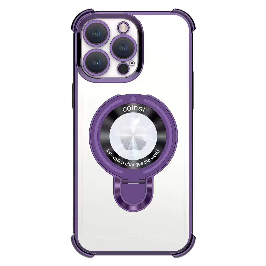 Luxury Plating Four Corners Shockproof Clear Case With Magnetic Stand For iPhone 16 15 14 13 Transparent Hard Acrylic Hybrid Bumper Hard Full Cover