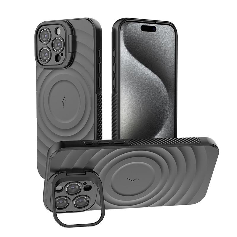 Matte Ripple Pattern Magnetic Phone Case with Camera Kickstand For iPhone 16ProMax 16 15 14 13 Skin Feel Shockproof Soft Full Cover