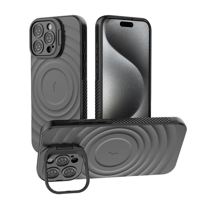 Matte Ripple Pattern Magnetic Phone Case with Camera Kickstand For iPhone 16ProMax 16 15 14 13 Skin Feel Shockproof Soft Full Cover