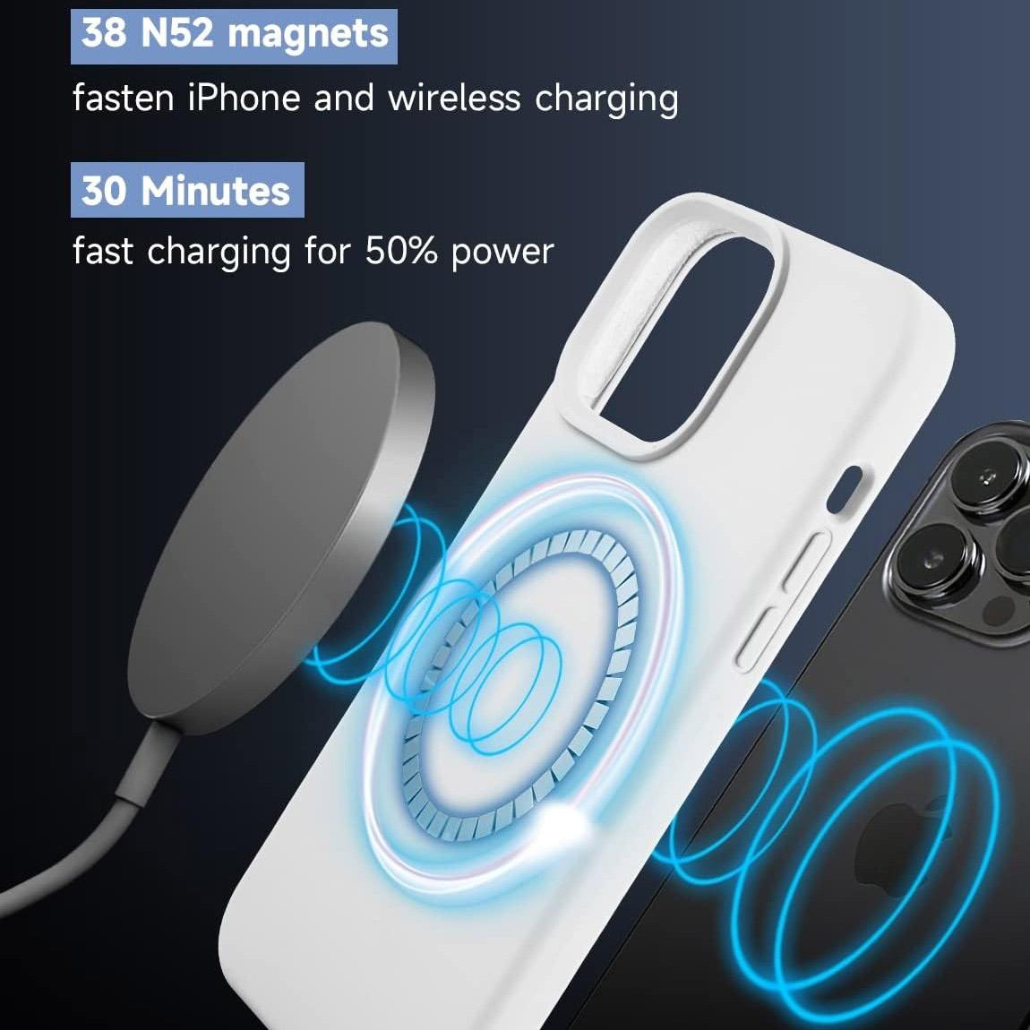 Strong Magnetic Liquid Silicone Antislip Phone Case for iPhone 16 15 14 13 12 Pro Max for MagSafe, Skin-friendly Shockproof Full Cover with Microfiber Lining