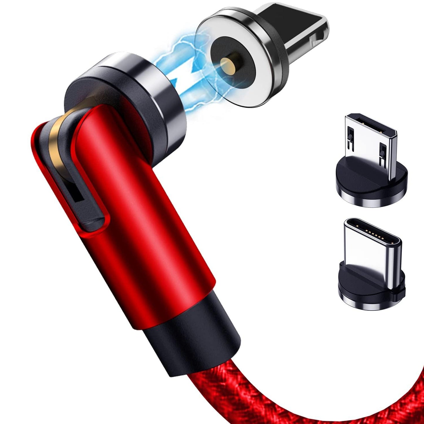 1m/2m/3m Magnetic Charging Cable 540° Rotating Magnetic Phone Charger Cable - 90° Angle Connector, Nylon-Braided Cords For iPhone For Samsung Smart Phone Accessories