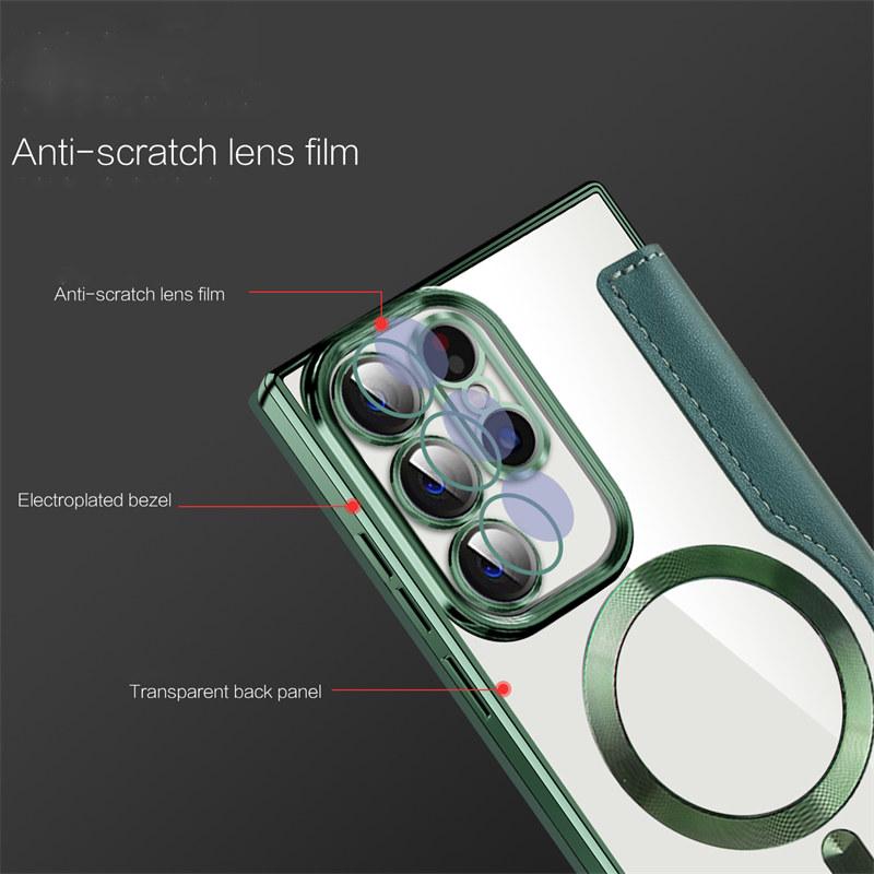 Luxury Flip Leather Magnetic Wireless Charging Phone Case For Samsung S25 S24 S23 S22 Stand Card Slots Bag Cover