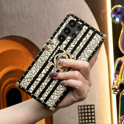 Luxury Glitter Dazzling Phantom Flower Heavy Duty Protection Cover Ring Stand Phone Case For Samsung S25Ultra S25 S24 S23 S22 S21 FE Plus Ultra Note20 A15 A16 A25 A34 A35 A52 A53 A54 A55