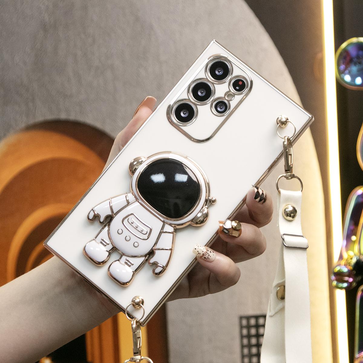 Astronaut Holder Crossbody Lanyard Phone Case for Samsung A16 A06 A55 A54 A35 A34 A25 A24 A15 Soft TPU Back Cover