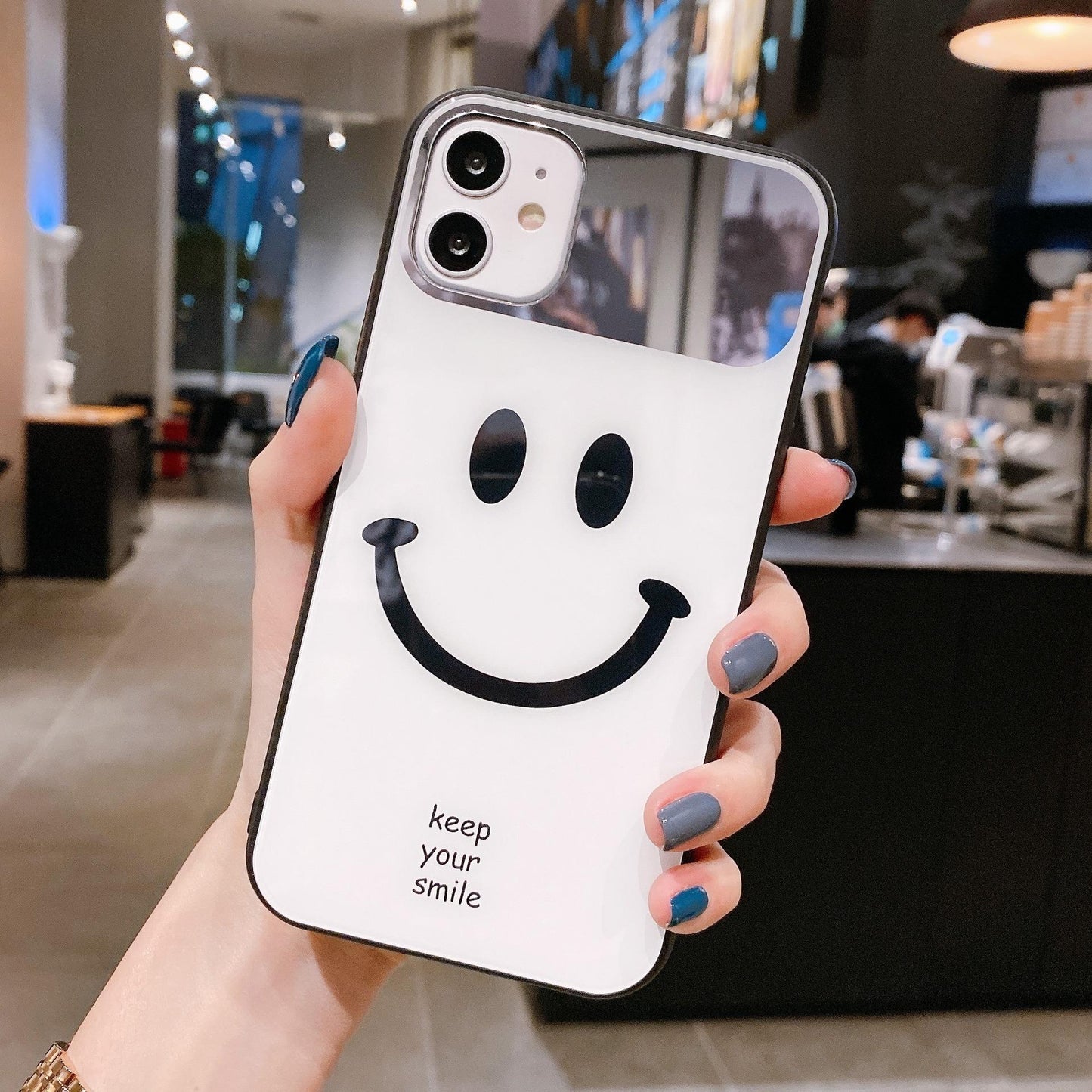 For iPhone 16ProMax 16 15 14 13 12 11 XR X/XS XSMax Phone Case, Luxury Glitter Mirror Smiling Face Plating Acrylic, Camera Protection Hard Full Cover