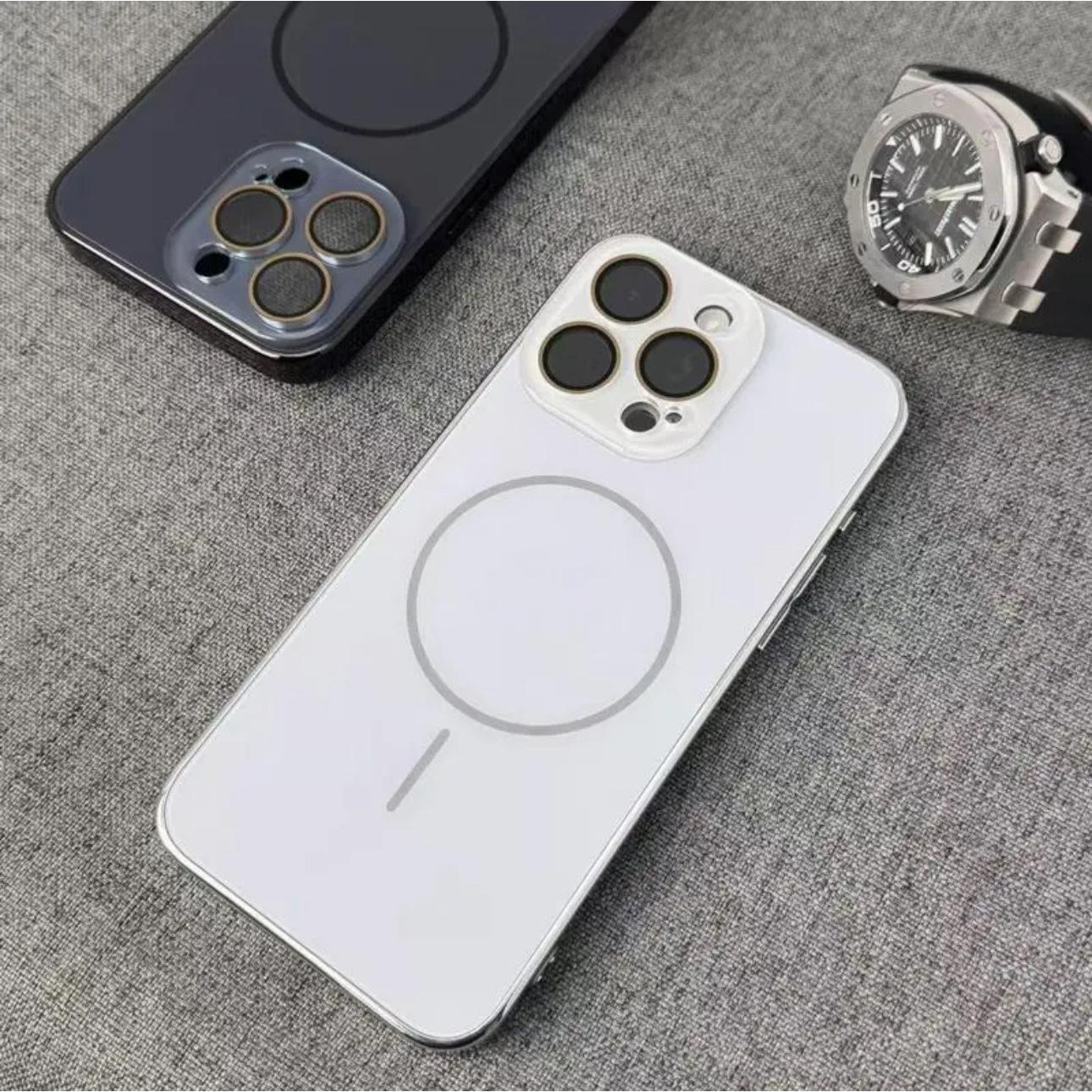 AG Glass Plating Fine Ring Strong Magnetic Phone Case With Len Protector For iPhone 16ProMax 15 14 13 12 11, Phone Handfeel Hard Full Cover