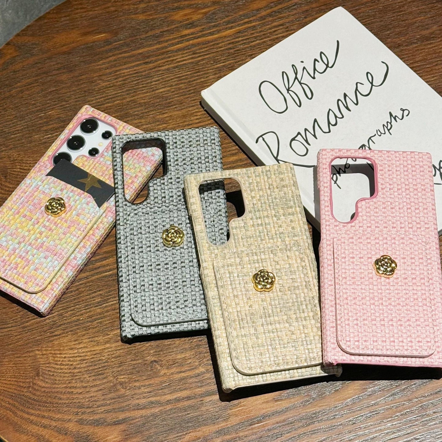 For Samsung S25Ultra S24 S23 S22 Case, Simple Slim Woven Pattern Fabrics Wallet Shockproof Card Slot Hard Full Cover