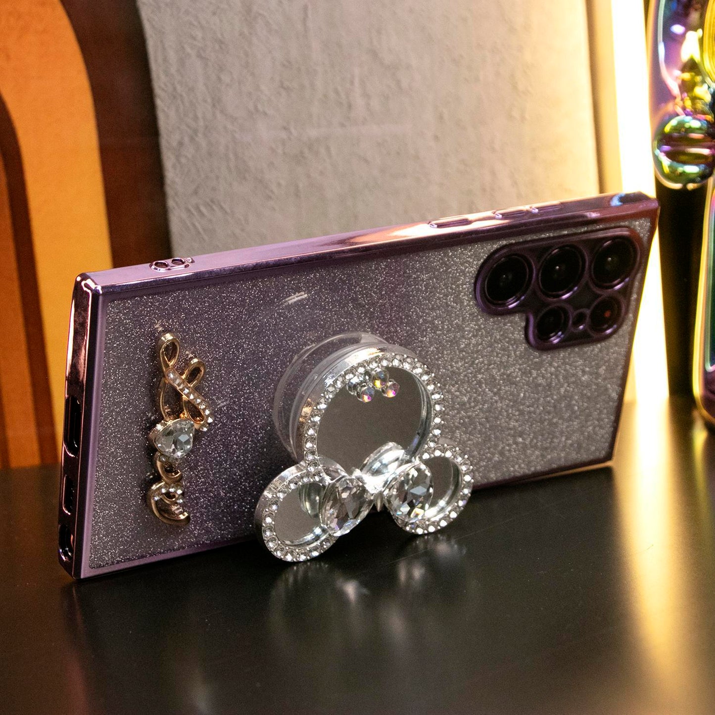 Luxury Diamond Mouse Head Mirror Kickstand Glitter Clear Gradient TPU Plating Shockproof Soft Phone Case For Samsung S25 S24 S23 S22 S21 Note20