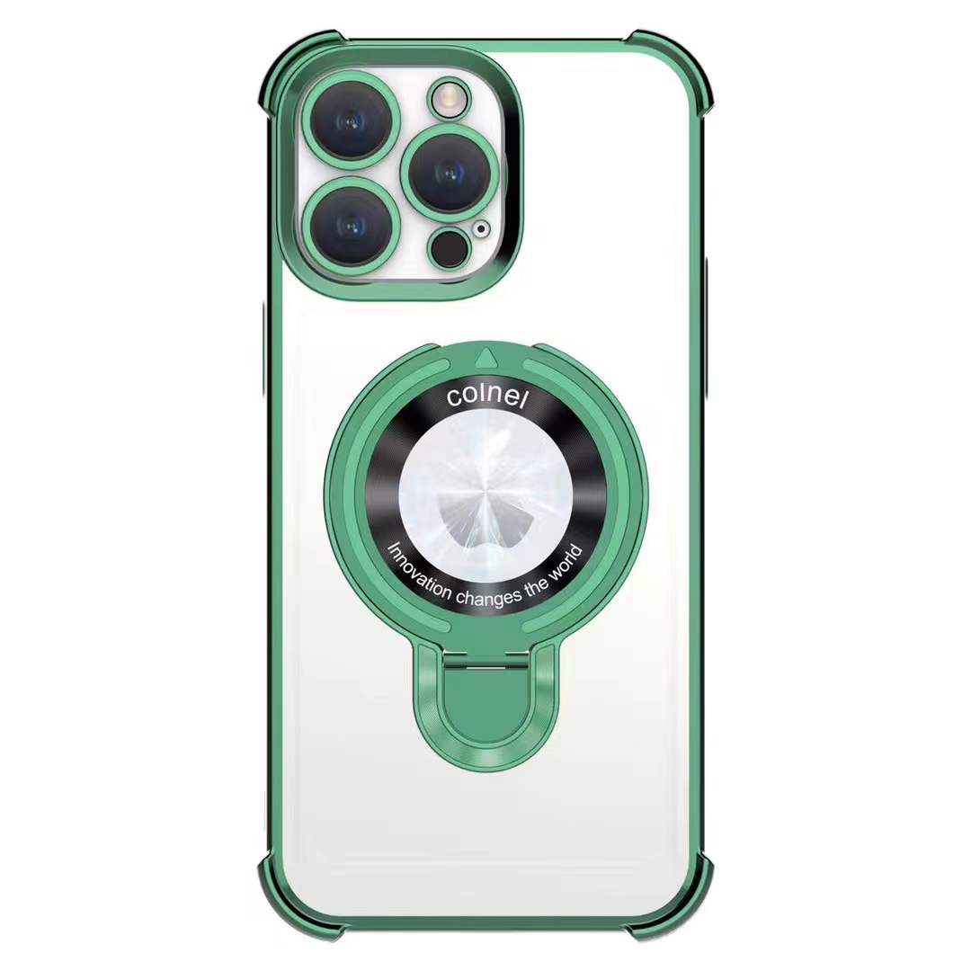 Luxury Plating Four Corners Shockproof Clear Case With Magnetic Stand For iPhone 16 15 14 13 Transparent Hard Acrylic Hybrid Bumper Hard Full Cover