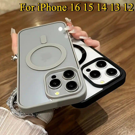Retro Matte Transparent Magnetic Wireless Charging Compatible Case For iPhone 16 15 14 13 12 Pro Max - Shockproof PC Acrylic Hard Phone Cover