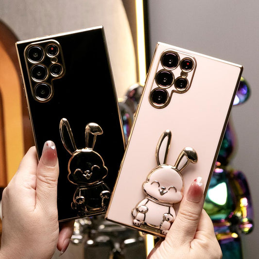 Rabbit Stand Plating Phone Case for Samsung S25Ultra S25Plus S25 S24Ultra S24Plus S24 S24FE