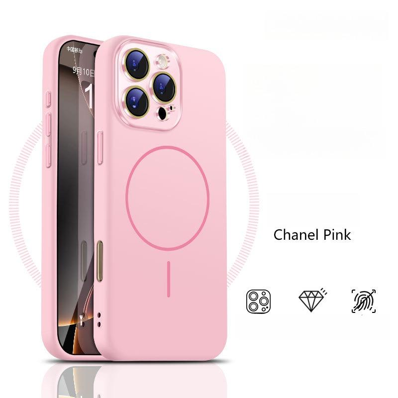 Liquid Silicone Fine Ring Strong Magnetic Precision Crystal Len Protector Fingerprint-proof Phone Case For iPhone 16ProMax 15 14 13 12 11, Soft Skin Feel Shockproof Soft Full Cover