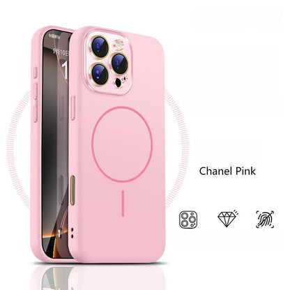 Liquid Silicone Fine Ring Strong Magnetic Precision Crystal Len Protector Fingerprint-proof Phone Case For iPhone 16ProMax 15 14 13 12 11, Soft Skin Feel Shockproof Soft Full Cover