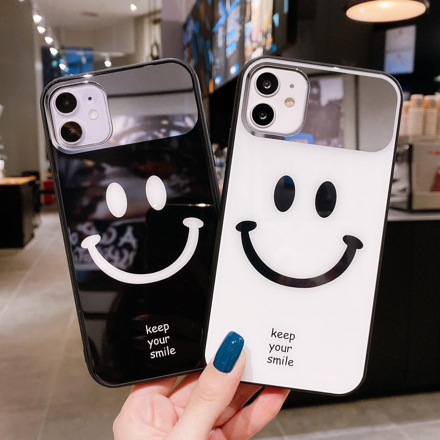 For iPhone 16ProMax 16 15 14 13 12 11 XR X/XS XSMax Phone Case, Luxury Glitter Mirror Smiling Face Plating Acrylic, Camera Protection Hard Full Cover