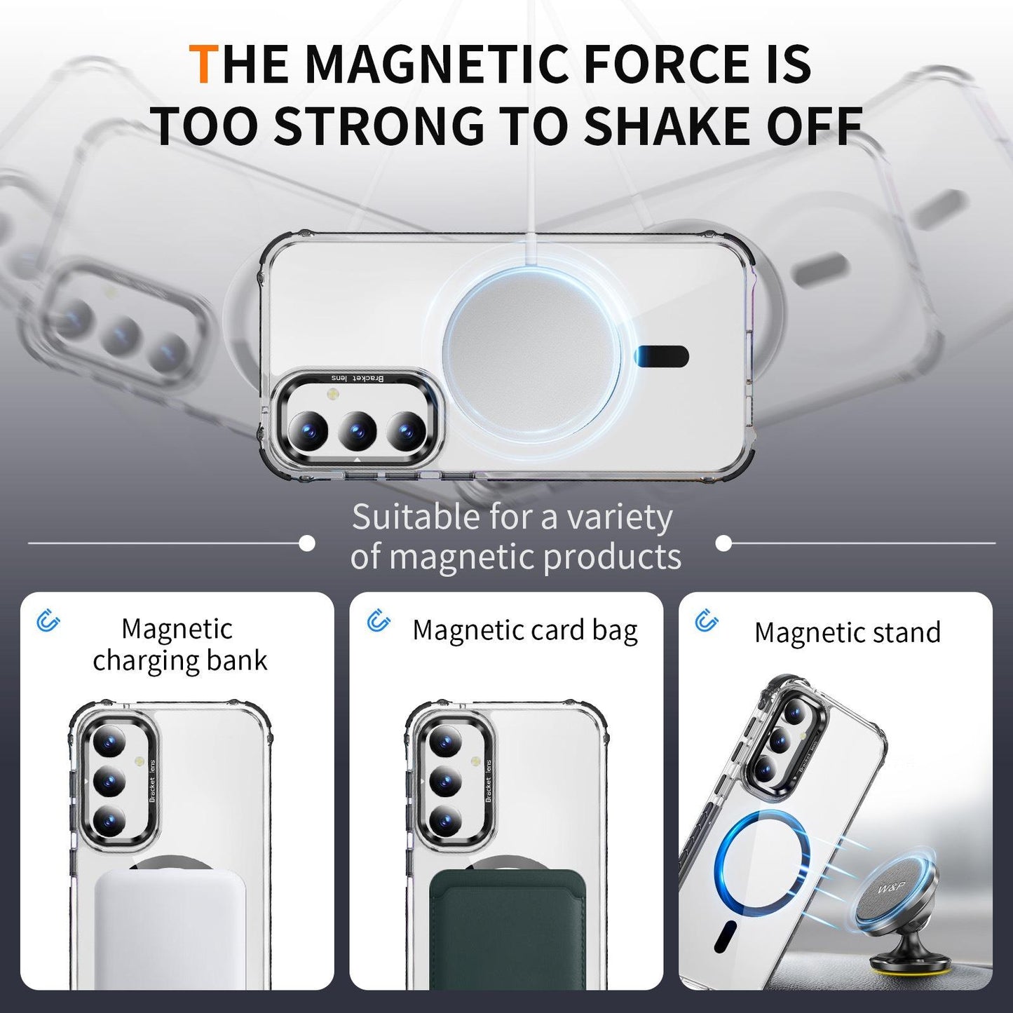 HD Transparent Anti-Dust Four Corner Anti-Fall Bumper Shockproof Strong Magnetic Phone Case With Metal Camera Kickstand for Samsung S25Ultra S24 S23FE S23 A14 A15 A25 A35 A54 A55