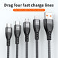 1.2m/2m 6A 4in1 One Drag Four Fast Filling Line Cable Aluminum Alloy + Two-color Braided Thread Fast Charging IP Type-C Android Universal