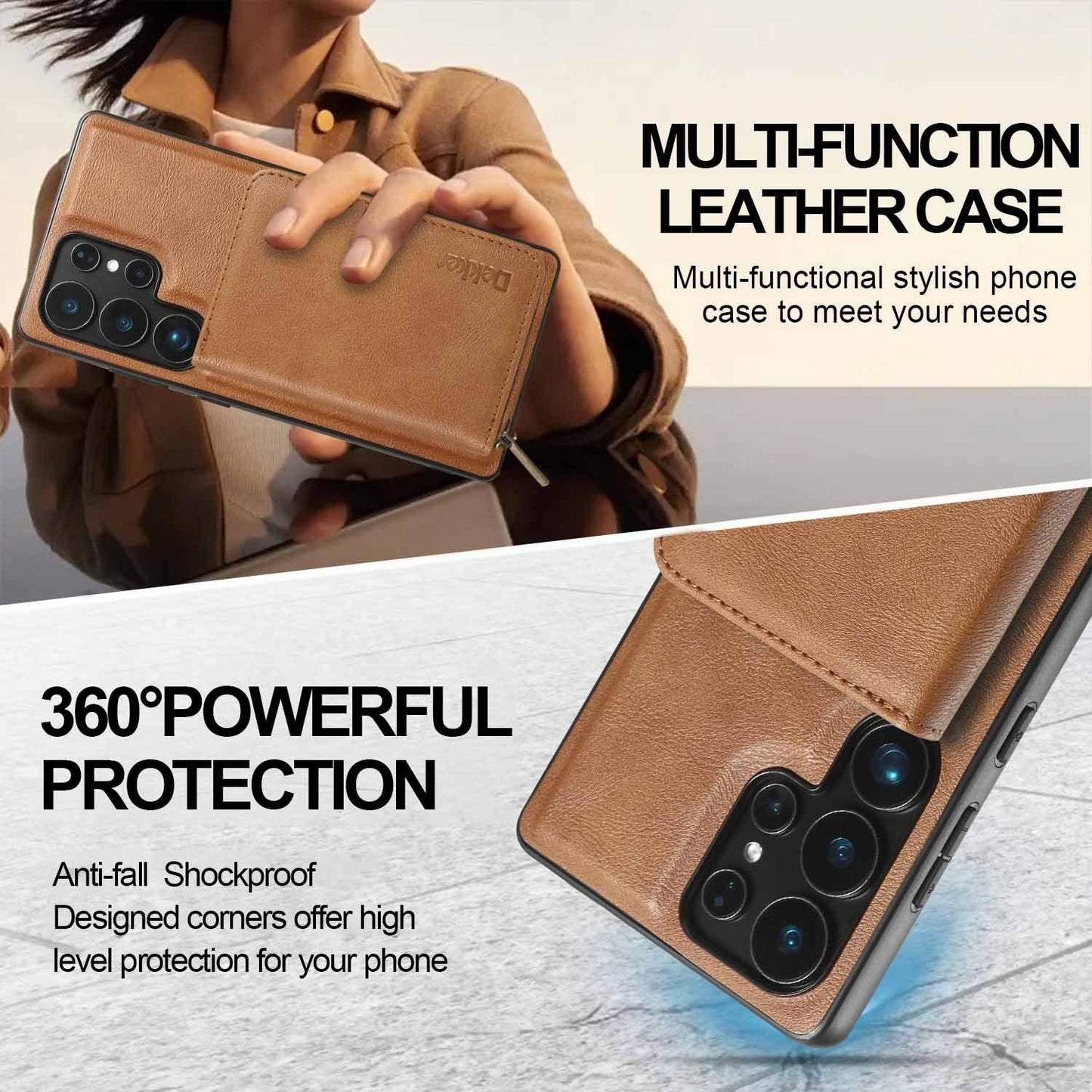 For Samsung S25 S24 S23 A16 A15 A36 A35 A56 A55 A53 Leather Phone Case with Strong Magnetic Wallet, Anti-Fall Card Bag Kickstand for Magsafe Shockproof Business Hard Full Cover