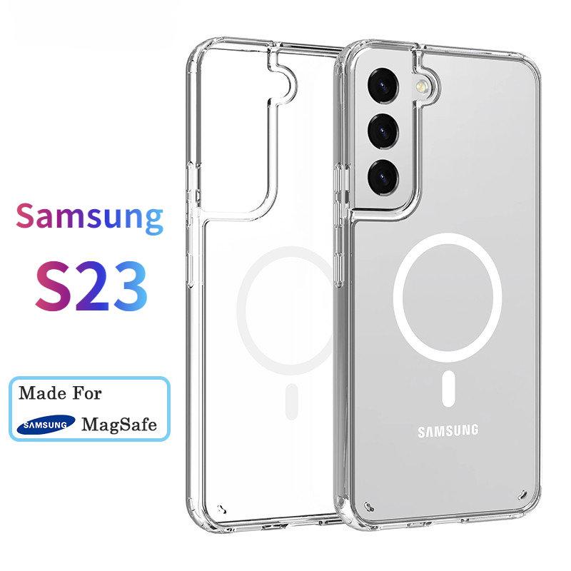 Transparent Magnetic Wireless Charging Shockproof Acrylic Phone Case for Samsung S25Ultra S25 S24 S23 S22 S21