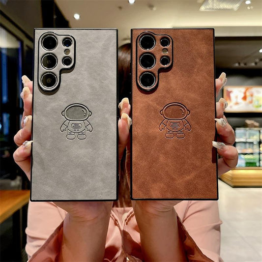 For Samsung S25Ultra S25Edge S24 S23 S22 S21 Note20 A16 A26 A36 A55 A56 Case, Astronaut Pattern Matte Suede Leather Shockproof Hard Phone Case