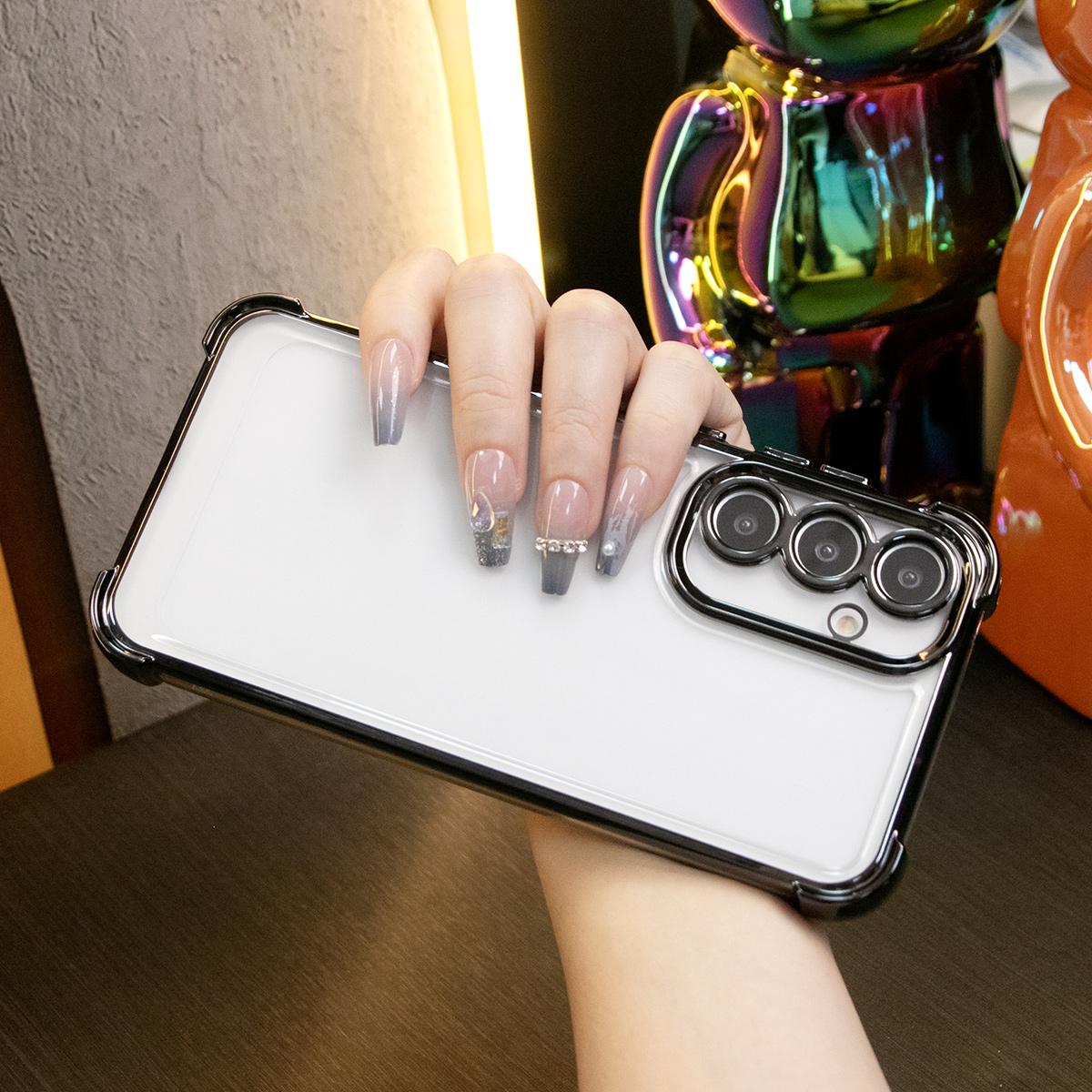 Luxury Plating Shockproof Clear Case for Samsung Galaxy A15 A25 A34 A35 A53 A54 A55 4G 5G Transparent Hard Acrylic Hybrid Bumper Armor Cover.
