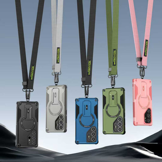 Anti-Fall Heavy Duty Protection Shockproof Magnetic Phone Case Kickstand With Long Wristband for Samsung S25Ultra S24 A06 A05 A16 A15 A14 A25 A25 A35 A36 A55 A54 Lanyard Bumper Hard Cover