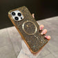 Luxury Rhinestone Glitter Plating Slim PC Strong Magnetic Phone Case For iPhone 16ProMax 15 14 13 Hard Support Wireless Charging Full Cover
