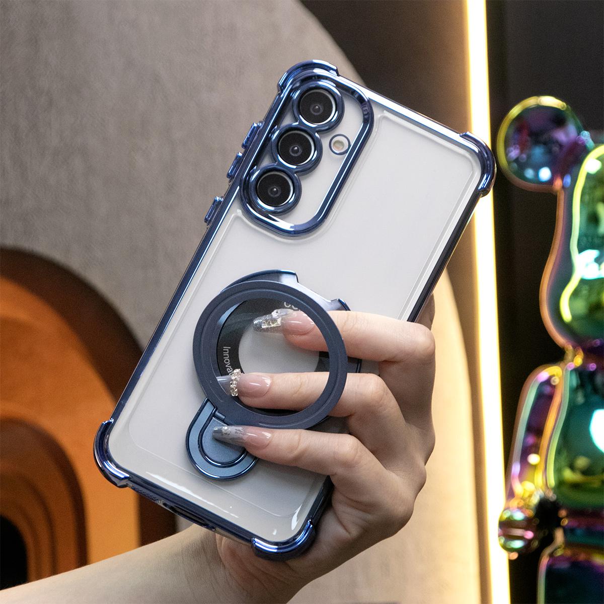 Luxury Plating Four Corners Shockproof Clear Case With Magnetic Stand For iPhone 16 15 14 13 12 11 XR XSMax X/XS Transparent Hard Acrylic Hybrid Bumper Hard Full Cover