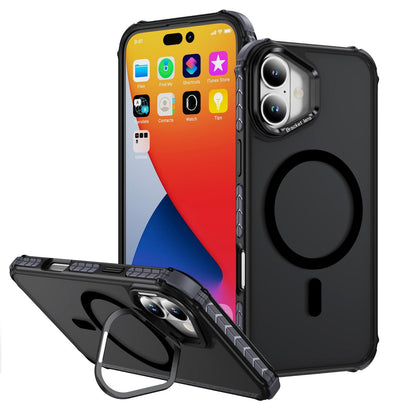 Two-Tone Matte Transparent Anti-Dust Four Corner Anti-Fall Bumper Shockproof Strong Magnetic Phone Case With Metal Camera Kickstand for iPhone 16ProMax 16 15 14 13 12 11 XR Hard Cover