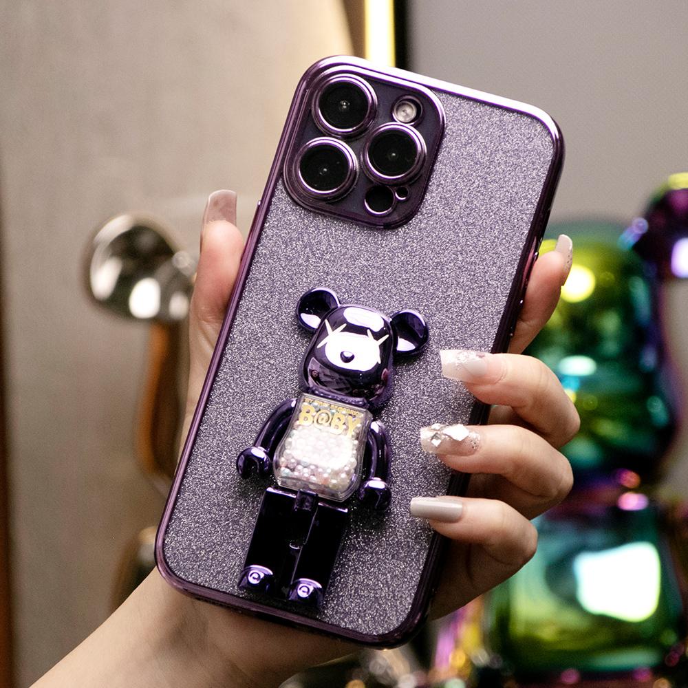 Glitter Electroplated 3D Candy Bear Holder Phone Case For iPhone 16 15 14 13 Pro Max
