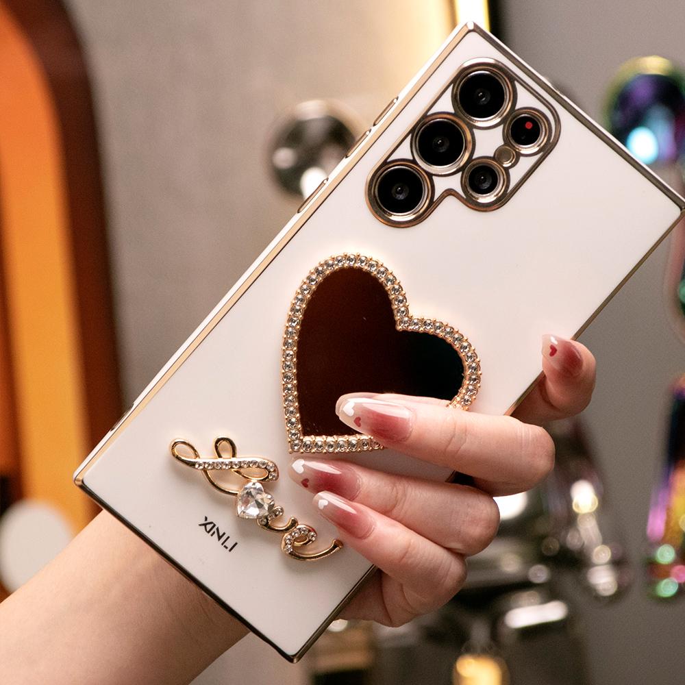 Love Heart Mirror Plating Phone Case for Samsung A16 A06 A55 A54 A35 A34 A25 A24 A15