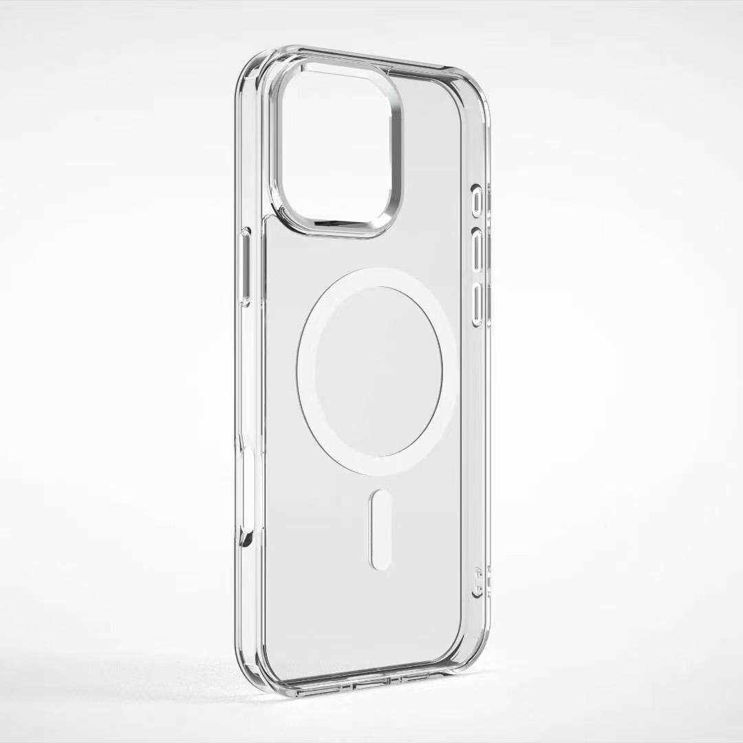 Crystal HD Transparent Strong Magnetic Camera Hardware Shockproof Phone Case For iPhone 16ProMax 15 14 13 Not Yellowing Clear Hard Full Cover