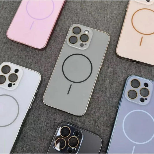 AG Glass Plating Fine Ring Strong Magnetic Phone Case With Len Protector For iPhone 16ProMax 15 14 13 12 11, Phone Handfeel Hard Full Cover