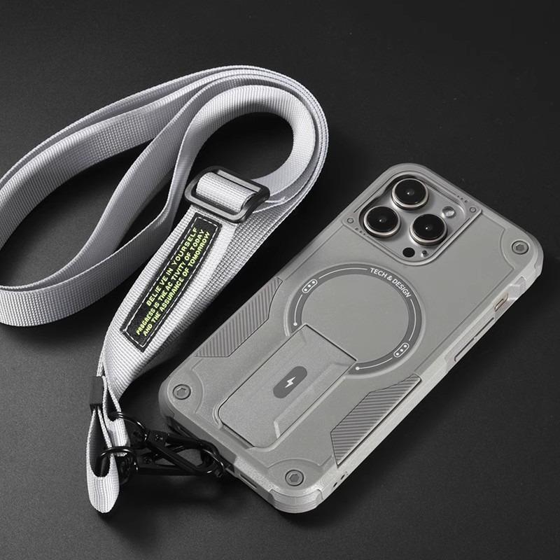 Anti-Dust Anti-Fall Heavy Duty Protection Shockproof Magnetic Phone Case Kickstand With Long Wristband for iPhone 16ProMax 16 15 14 13 12 11 Lanyard Bumper Matte Hard Cover