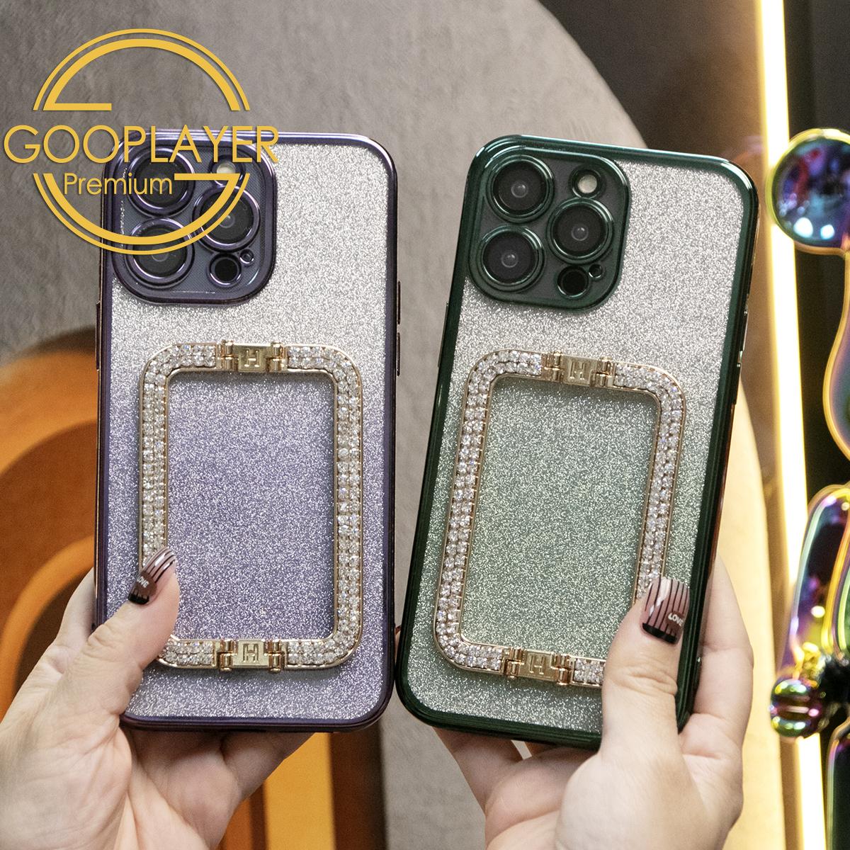 For iPhone 16 15 14 13 Pro Max Phone Case, Clear Gradient Glitter Square Kickstand TPU Luxury Plating Slim Soft Full Cover