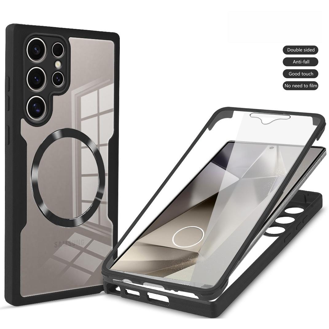 For Samsung S25Ultra S25 S24 S23 S22 S21FE A16 A26 A36 A56 Strong Magnetic Phone Case, Double Side 360 Full Protection, HD PET Screen Protector Acrylic Shockproof Hand Feel Hard Full Cover