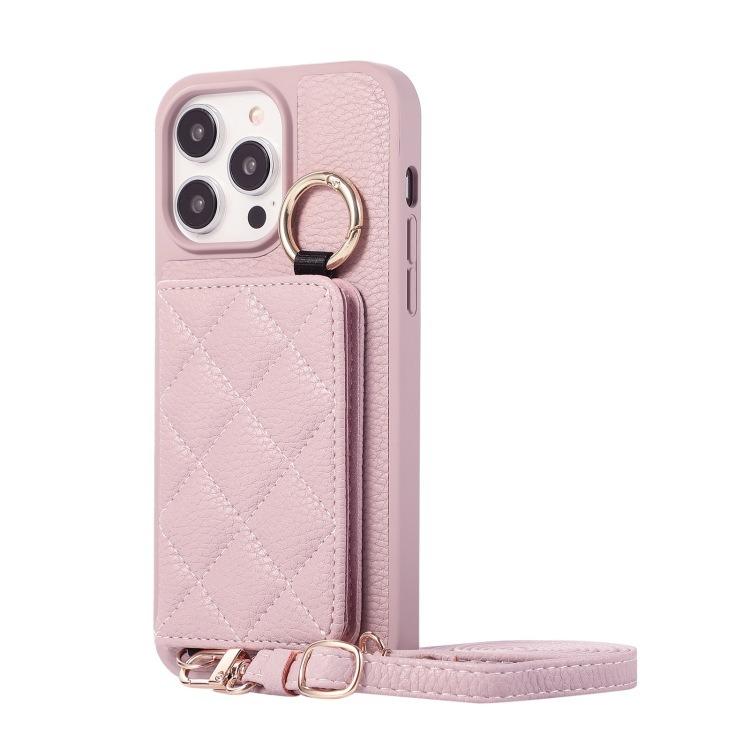 For iPhone 16ProMax 16 15 14 13 12 11 Leather Phone Case with Double Folding Wallet Lanyard, Anti-Fall Card Slot Mirror Ring Kickstand Shockproof Business Hard Full Cover